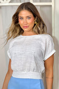 Blusa en lino para mujer dyaboo DF01468 cruda blanca