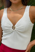 Blusa en tejido acanalado Df01861 para mujer dyaboo color crudo