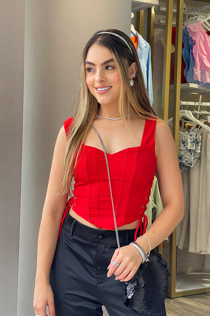 Blusa estilo corset  DF01172 elaborada en algodón con poliéster  para mujer dyaboo rojo