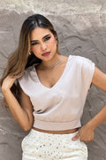 Blusa estilo romantico DF01642 para mujer elaborada en chalis con poliéster  para mujer dyaboo camel