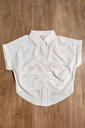 Blusa manga corta DF21239 silueta ajustada con estampado para mujer elaborada en chalís dyaboo crudo 01