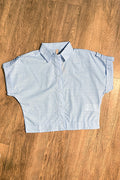 Blusa manga corta DF21250 silueta ajustada elaborada en chalis dyaboo  azul  3