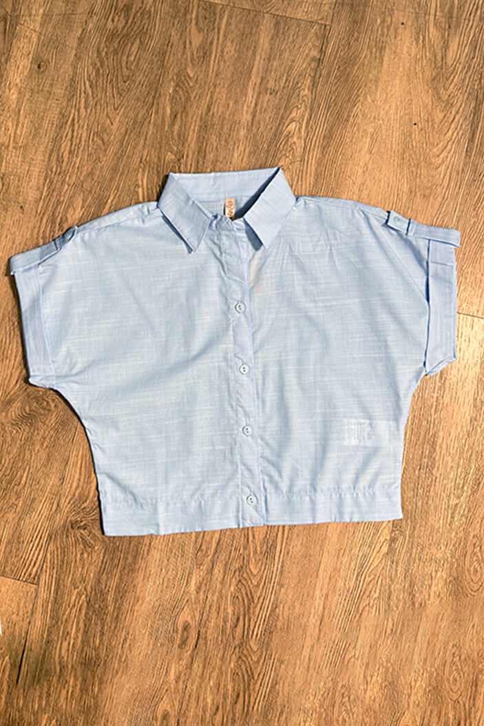 Blusa manga corta DF21250 silueta ajustada elaborada en chalis dyaboo  azul  3