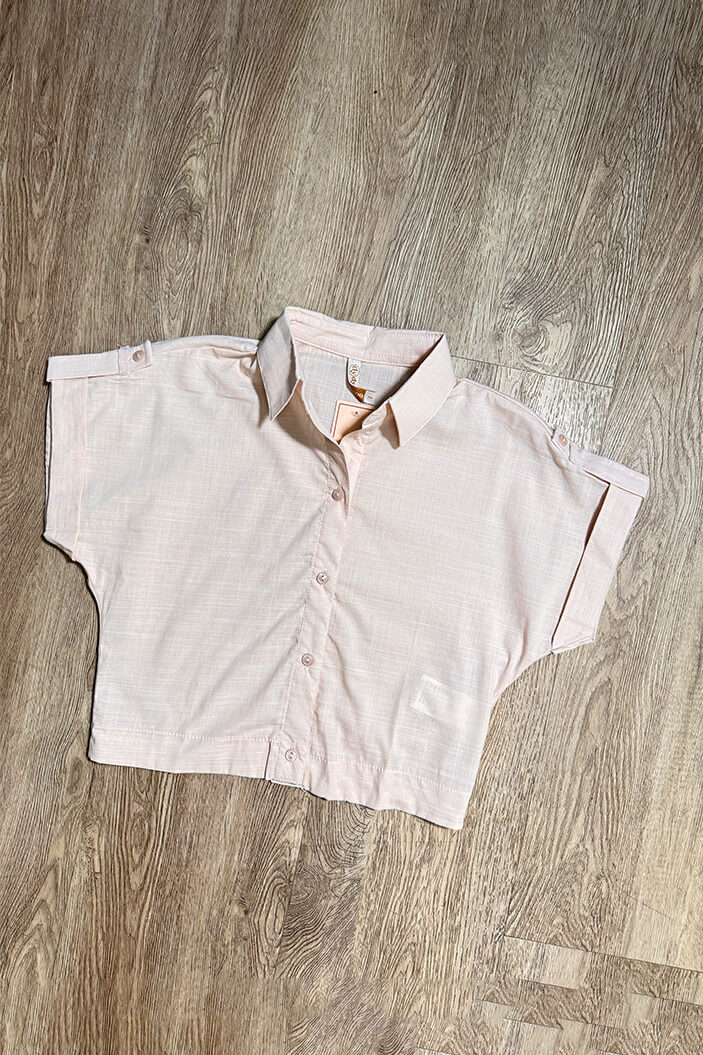 Blusa manga corta DF21250 silueta ajustada elaborada en chalis dyaboo  beige   4