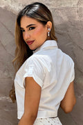 Blusa manga corta DF21250 silueta ajustada elaborada en chalis dyaboo crudo 1