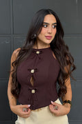 Blusa moños DF01934 para mujer dyaboo cafe