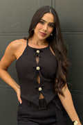 Blusa moños DF01934 para mujer dyaboo negro