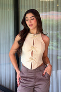 Blusa moños DF01934 para mujer dyaboo panacota