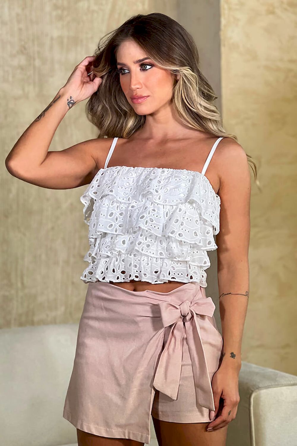 Blusa ojalillo para mujer dyaboo DF01498 cruda blanca