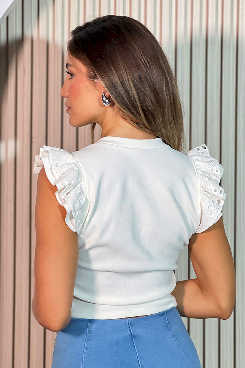 Blusa ojalillo para mujer dyaboo DF01513 crudo blanca 3