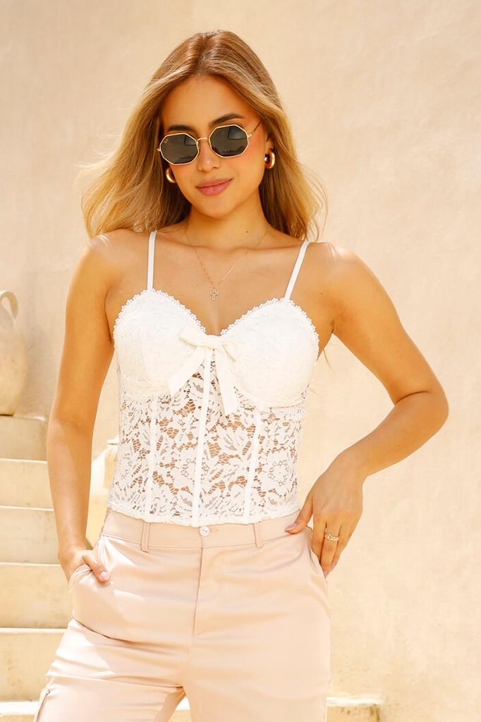 Blusa sisas con encaje para mujer dyaboo DF01616 blanca