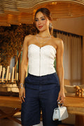 Blusa strapless DF02434 para mujer dyaboo crudo/blanco