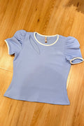 Blusa talla grande pluss manga en globo para mujer dyaboo DP02078 azul