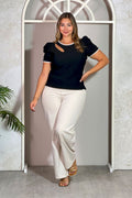 Blusa tallas grandes pluss manga corta DP02078 dyaboo negro