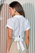 Blusa tejida lino para mujer dyaboo DF01522 blanca