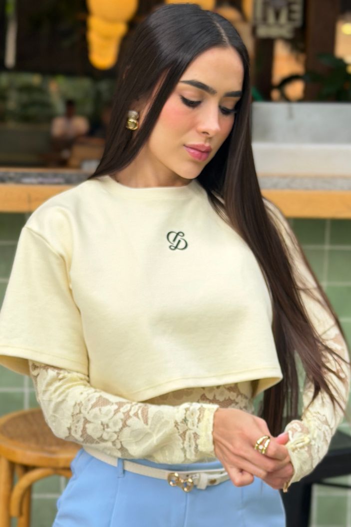 Body DF05067 crop top y encaje para mujer dyaboo panacota