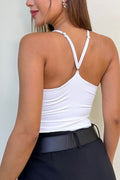 Body DF05114 halter con flores aplicadas, elaborado en lycra suave crudo/blanco
