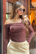 Body Manga Larga DF05045 para mujer dyaboo cafe