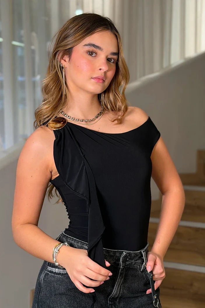 Body Sisa DF05088 tela de punto premium para mujer dyaboo negro