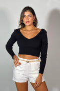 Buzo corto tejido escote en V para mujer 7343 dyaboo negro