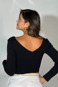 Buzo corto tejido escote en V para mujer 7343 dyaboo negro