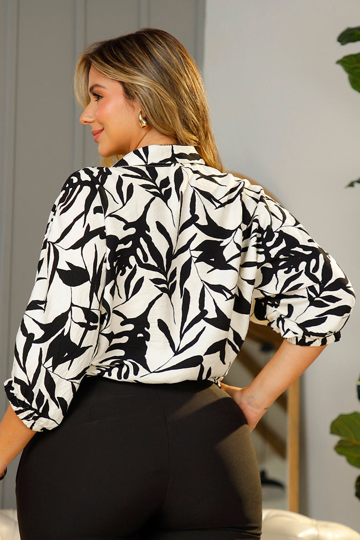 Camisa DP21054 manga larga para mujer elaborada en chalis dyaboo color negro 1