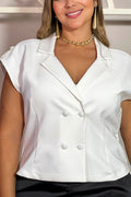 Camisa Manga Corta Plus talla grande para mujer dyaboo DP01017 blanca cruda