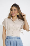 Camisa Manga talla grande  DP01017 elaborada en  poliéster para mujer dyaboo