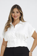 Camisa Manga talla grande  DP01017 elaborada en  poliéster para mujer dyaboo blanco