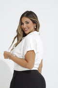 Camisa Manga talla grande  DP01017 elaborada en  poliéster para mujer dyaboo blanco