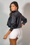 Camisa corta manga larga satin para mujer DF21027 dyaboo negro