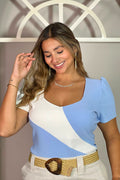 Camisa rib azul crudo blanco talla grande plus dyaboo DP02079