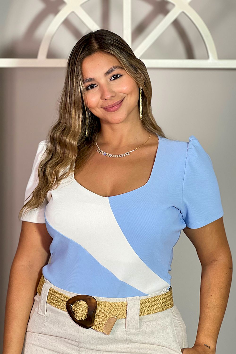 Camisa rib azul crudo blanco talla grande plus dyaboo DP02079