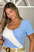 Camisa rib azul crudo blanco talla grande plus dyaboo DP02079
