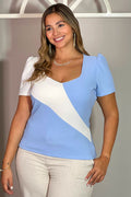 Camisa rib azul crudo blanco talla grande plus dyaboo DP02079