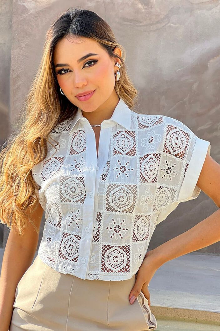 Camisera Corta DF21241 tejida para mujer dyaboo crudo 