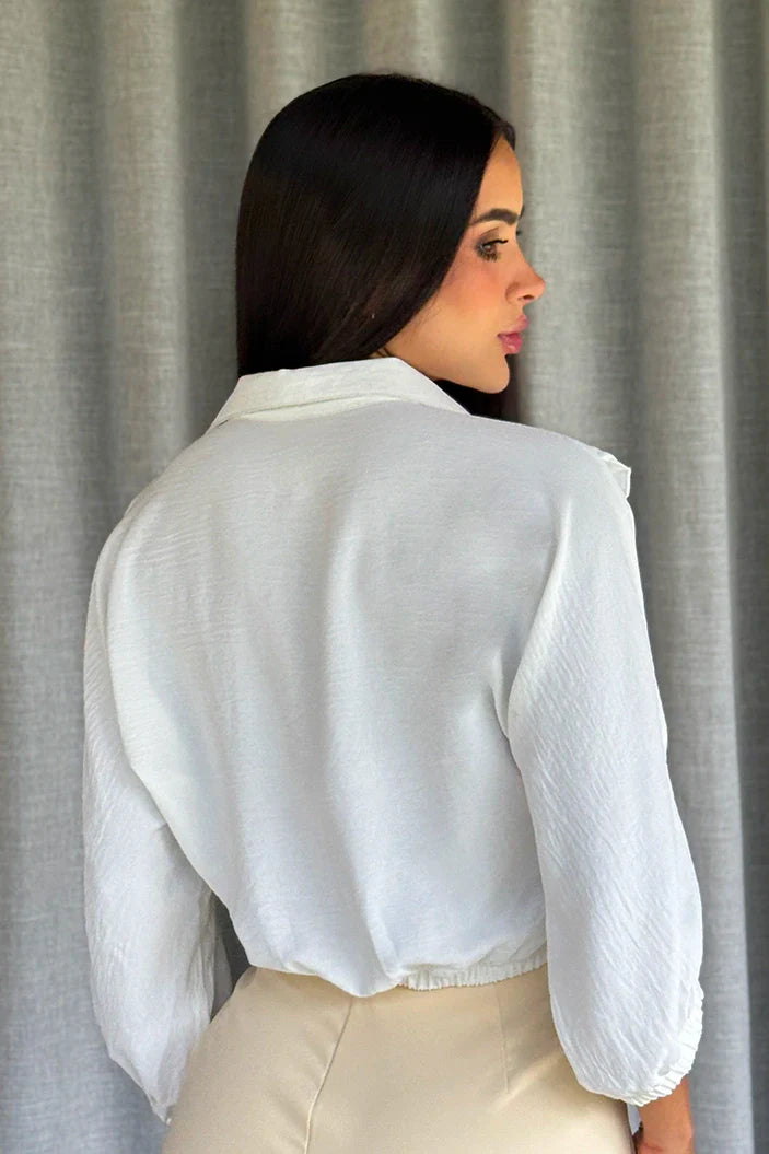 Camisera Corta DF21344 encaje bordado y tela lisa para mujer dyaboo crudo