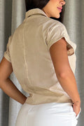 Camisera Corta DF21352 bordado floral texturizado para mujer dyaboo beige