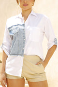 Camisera DF21222 silueta amplia para mujer, elaborada en popelina y denim dyaboo crudo 1