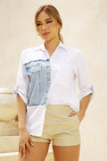 Camisera DF21222 silueta amplia para mujer, elaborada en popelina y denim dyaboo crudo 2