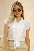 Camisera DF21225 silueta semiajustada para mujer, elaborada en chalis con grabado dyaboo crudo 1