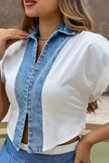 Camisera DF21231 para mujer elaborada con poliester y denim dyaboo crudo