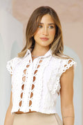 Camisera DF21246 Detalles en ojalillo silueta semi suelta para mujer dyaboo crudo/blanco 2