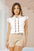 Camisera DF21246 Detalles en ojalillo silueta semi suelta para mujer dyaboo crudo/blanco 3