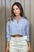 Camisera DF21292 rayas para mujer, elaborada en chalis dyaboo color azul 2