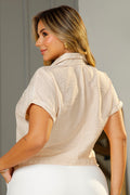 Camisera DP21052 larga para mujer. Elaborada en chalis con grabado dyaboo beige 1