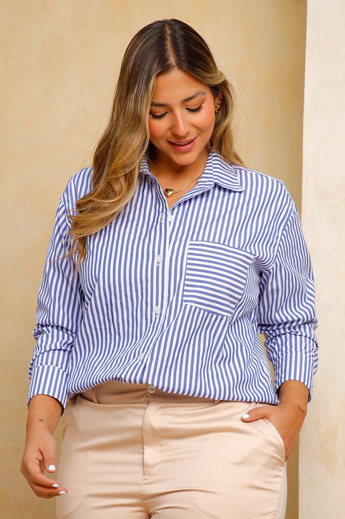 Camisera Pluss DP21040 rayas azul para mujer dyaboo  02
