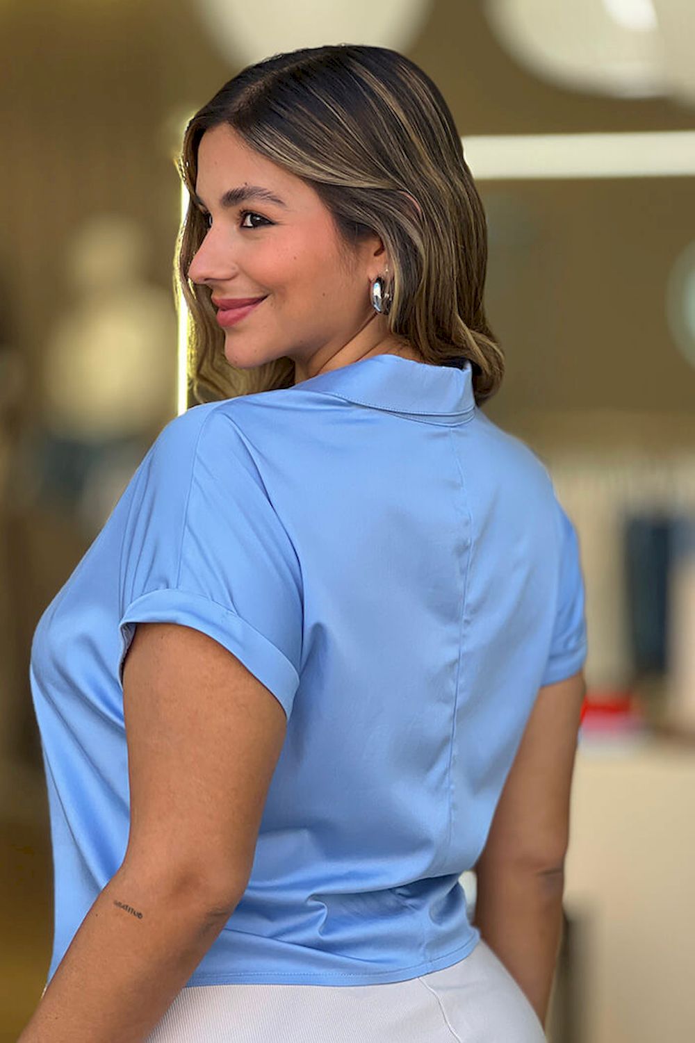 Camisera Pluss DP21044 con recogido para mujer talla grande dyaboo azul