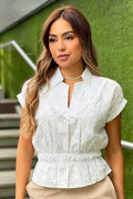 Camisera bordada DF02392 para mujer dyaboo- blanco/crudo