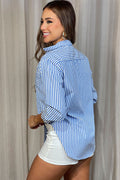 Camisera de rayas Manga larga para mujer DF21218 azul dyaboo